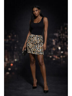 Julia Allert Embellished Sequin Mini Skirt Size M Abstract Black Gold Party NWT
